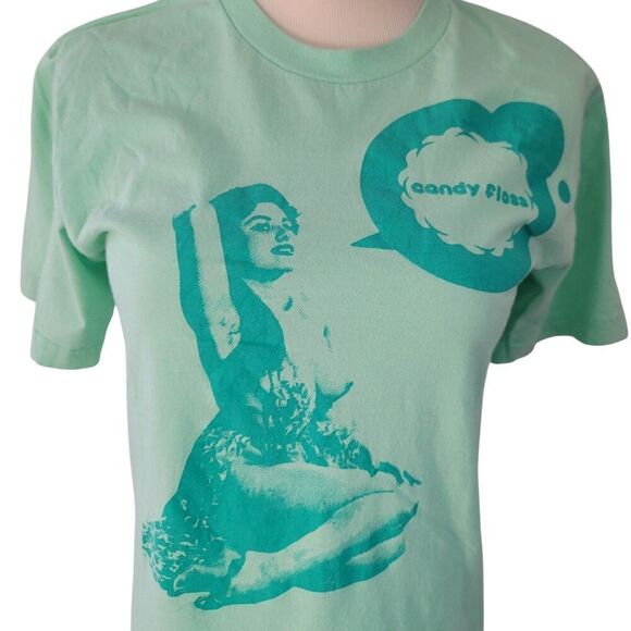 American Apparel Pin Up Girl Graphic Light Green Tee Shirt Size S - Picture 4 of 7